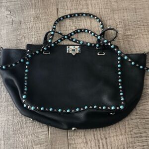Valentino Black Studded Tote Bag